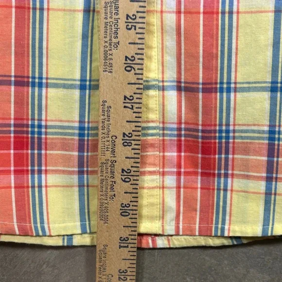 Chaps Mens Easy Care Plaid Short Sleeve Button Down Shirt Yellow Orange Blue M - Picture 6 of 9